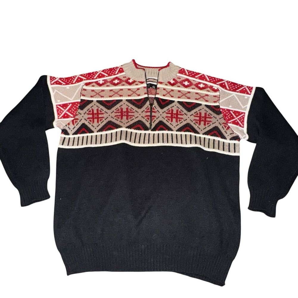 Obermeyer Men’s Wool Zip-Up Ski Sweater‎ XL Wool Red And Black Holiday